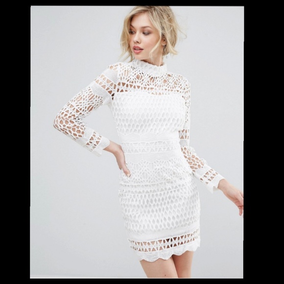 ❤Club L White Cut Out Long Sleeve Party Dress - Picture 1 of 8